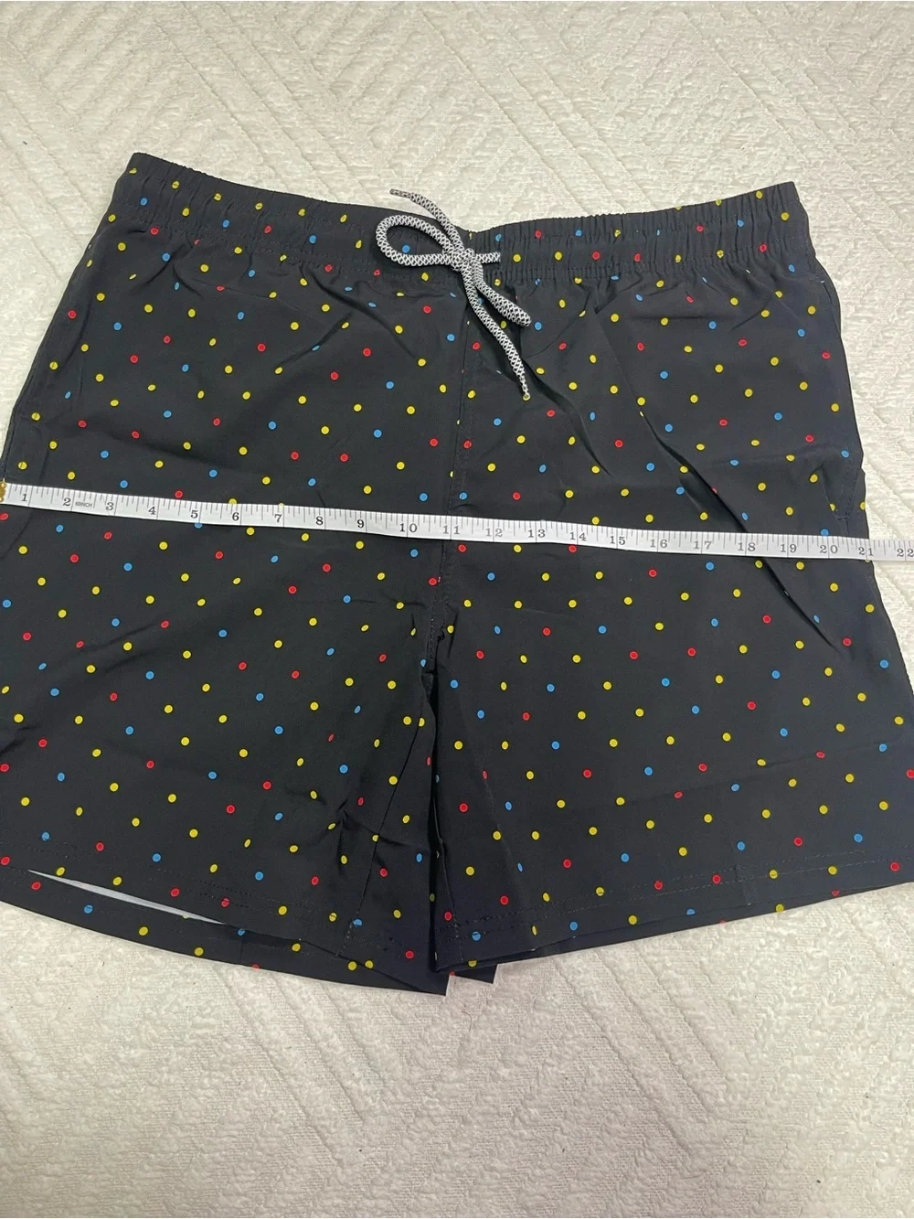 Biwisy Men's Black Swim Trunks with Multicolor Polka Dots Size L